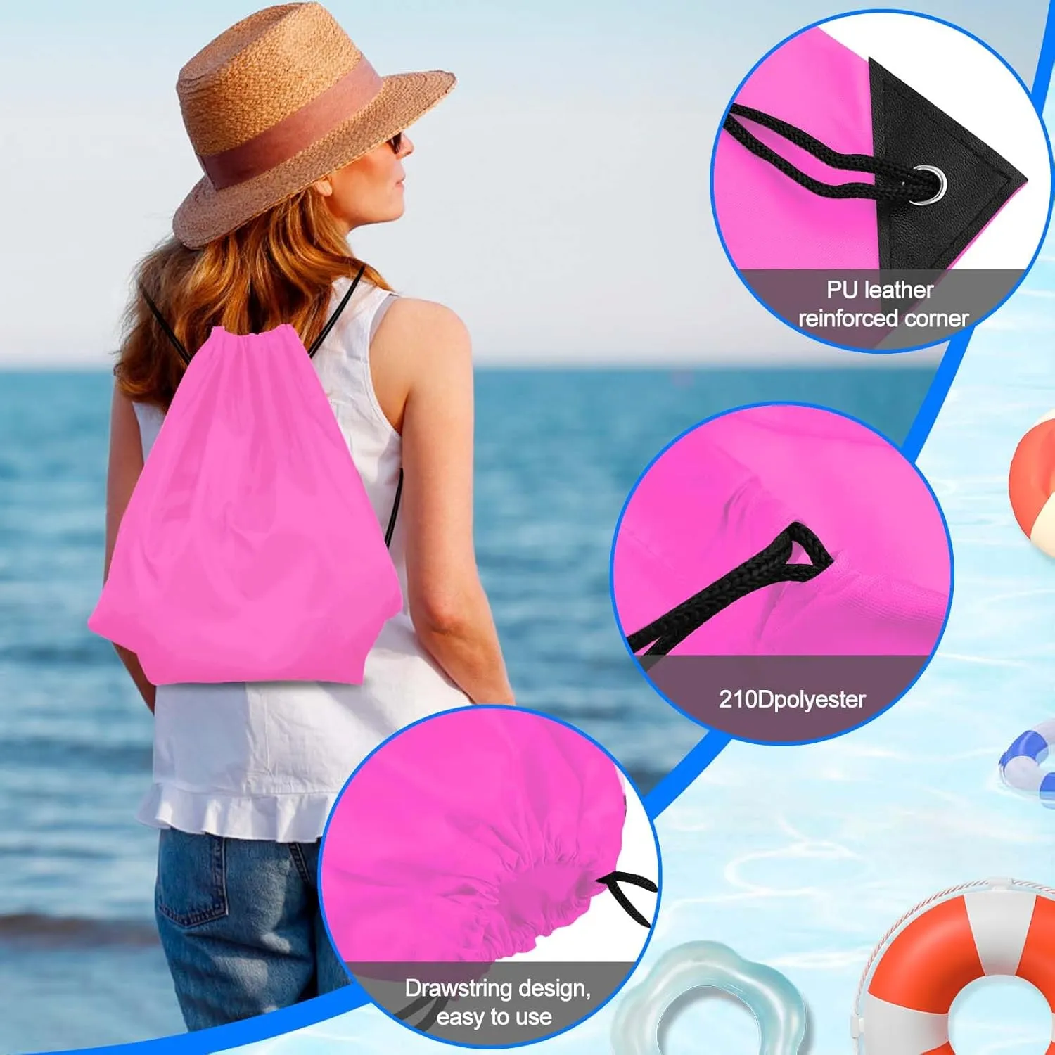 PLULON 2Pcs Drawstring Bags Bulk Drawstring Backpack Pink Black String Backpack Cinch Sack Sport Gym Backpack Bags for Yoga Traveling Outdoor Sports