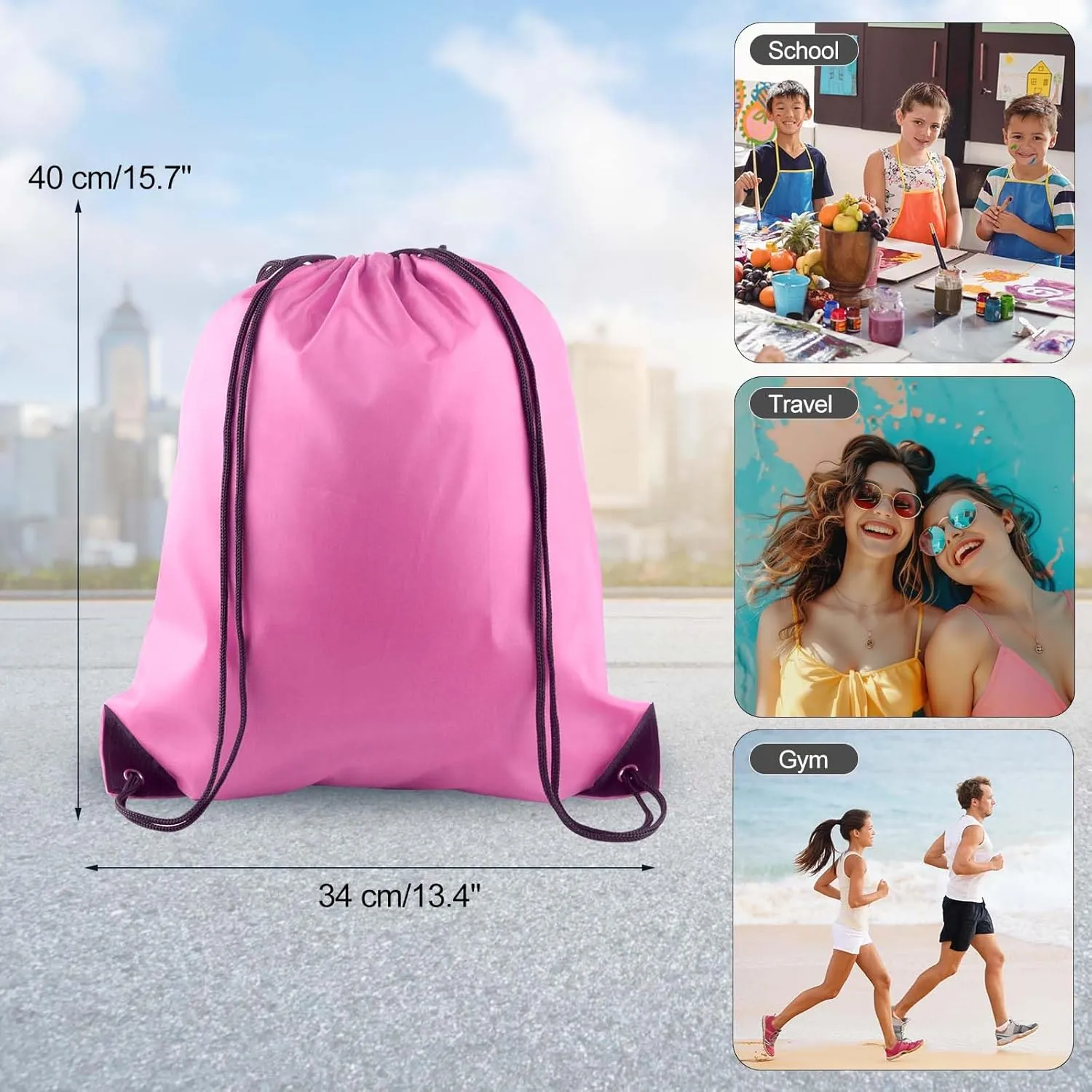 PLULON 2Pcs Drawstring Bags Bulk Drawstring Backpack Pink Black String Backpack Cinch Sack Sport Gym Backpack Bags for Yoga Traveling Outdoor Sports