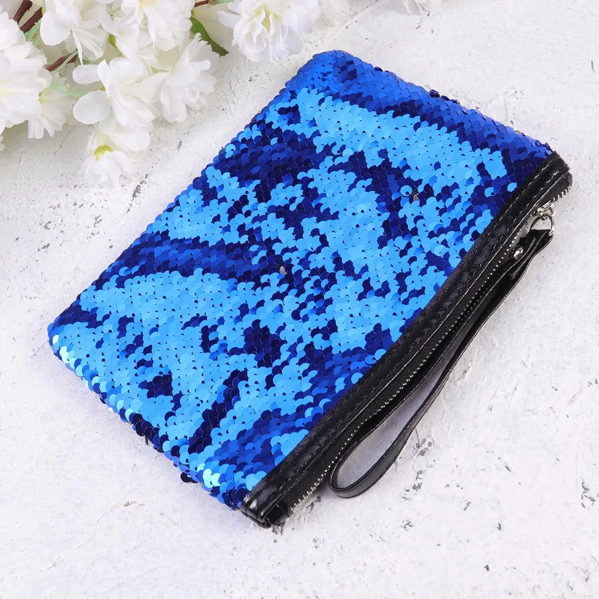 POPETPOP Sequin Travel Cosmetic Bag - Fashion Glitter Makeup Bag, Reversible Glitter Makeup Organizer Purse for Women Purse Party Favors