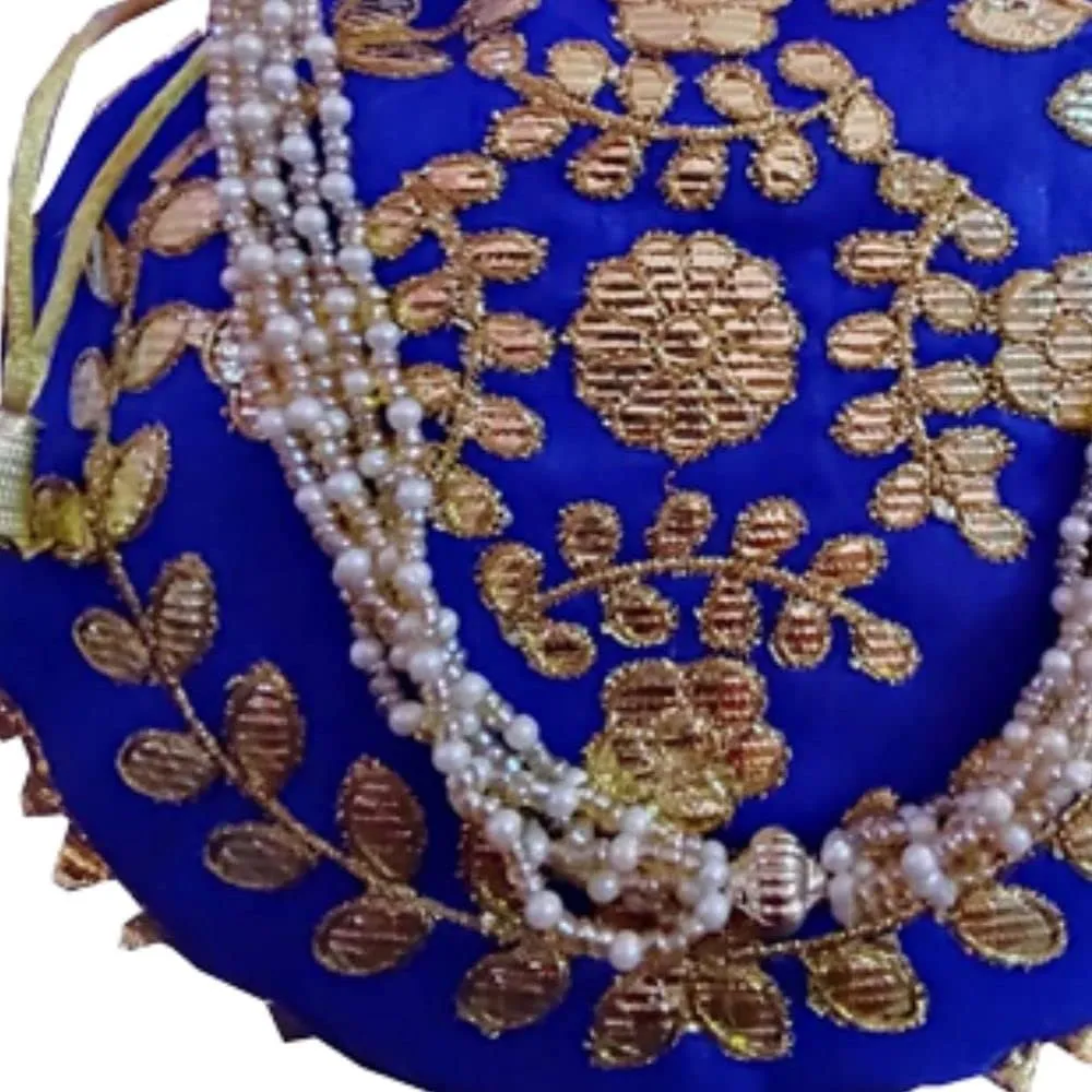 Potli Bag for women Gotta Patti Elegance Gold Intricate Work Bridal Potli Ethnic Potli Clutch Embroidery Designer Festivel Embellished Blue