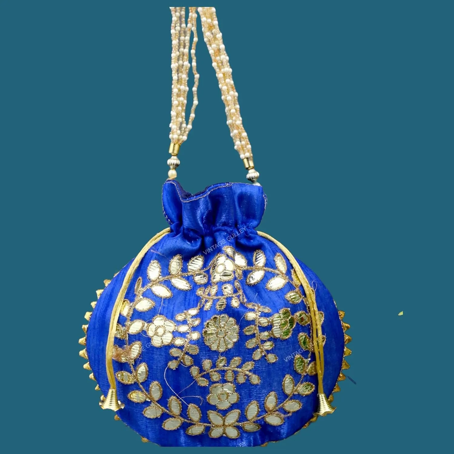 Potli Bag for women Gotta Patti Elegance Gold Intricate Work Bridal Potli Ethnic Potli Clutch Embroidery Designer Festivel Embellished Blue