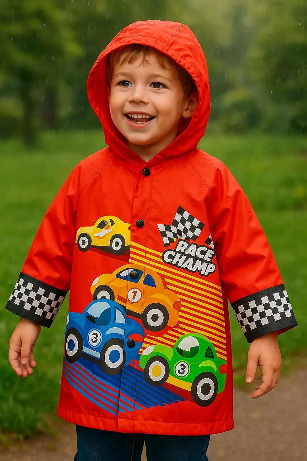 Puddle Play Kids Waterproof Hooded Rain Slicker  Lightweight Outwear Jacket in Fun Designs, Sizes 2-9 Years