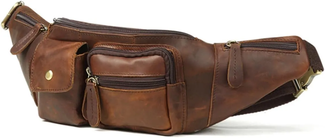 Real Leather Fanny Pack for Men Large Cross Body Fanny Bag Waterproof Sling Bag Fashion Shoulder Outdoor Sports Accessory