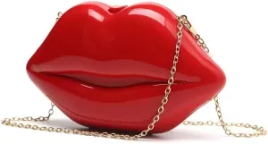 Red Lip Purse Womens Evening Clutch Acrylic Banquet Handbags for Wedding Prom Party