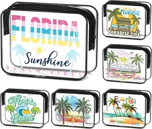 Reginary 6 Pcs Florida Souvenirs and Gifts Clear Beach Cosmetic Bags for Women PVC Plastic Florida Makeup Bags Waterproof Travel Toiletry Handbags Survival Kit Pouch with Zipper for Summer Vacation