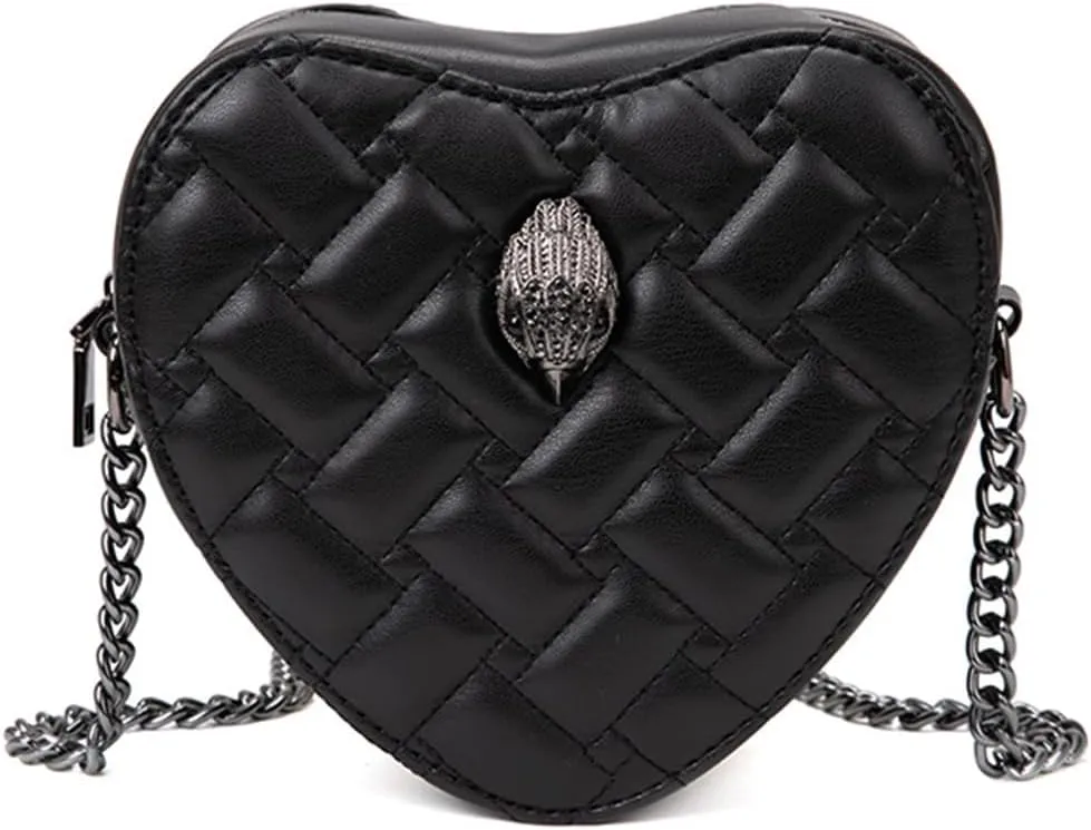 Rejolly Rainbow Stripe Heart Shaped Purse for Women Crossbody Bag Metallic PU Leather Shoulder Bag with Chain Strap