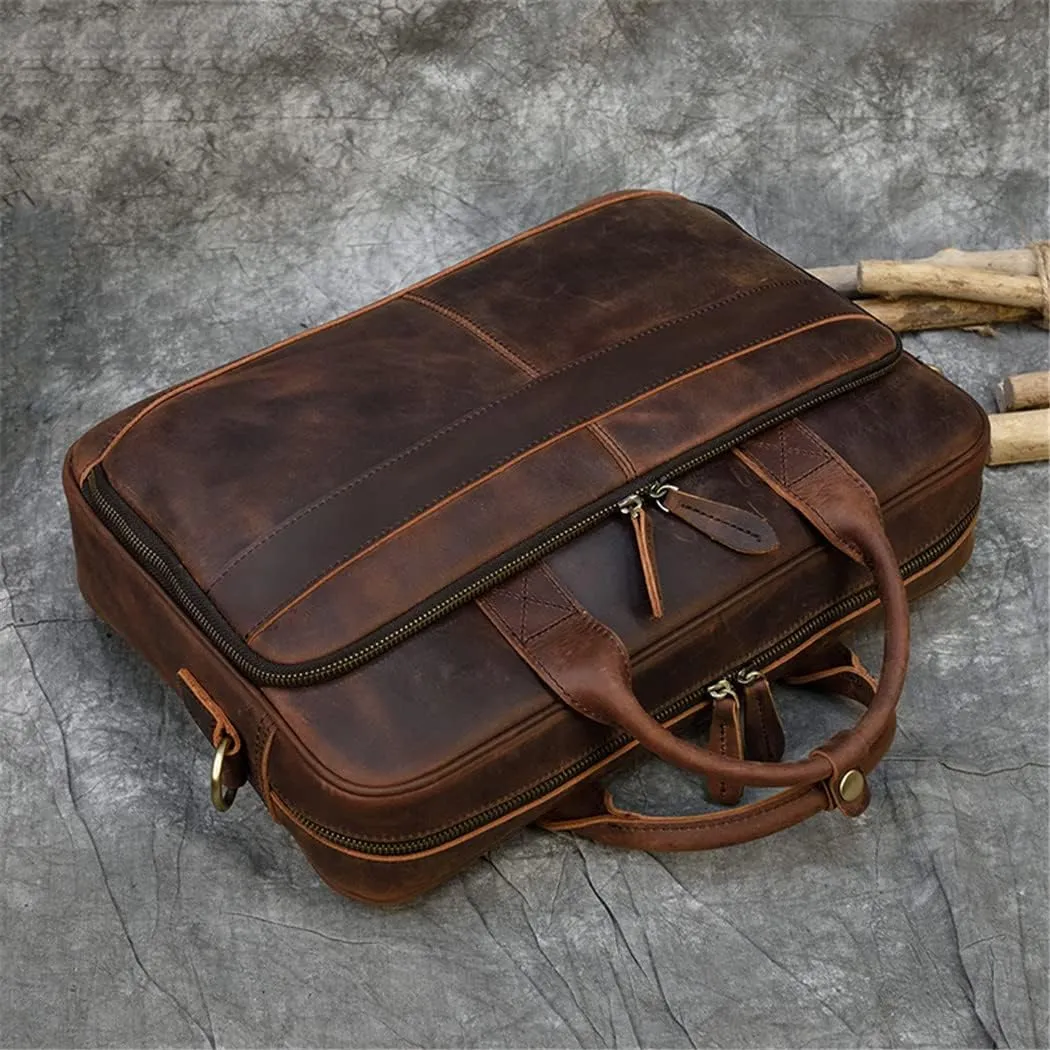 Retro Laptop Briefcase Bag Genuine Leather Handbags Casual 15.6'' Bag Daily Working Tote