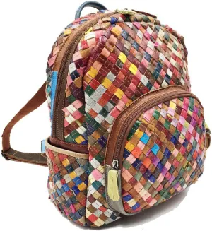 Riutiru Unique Style Genuine Leather Handwoven Mosaic Backpack for Everyday Work and Travel (A-829)