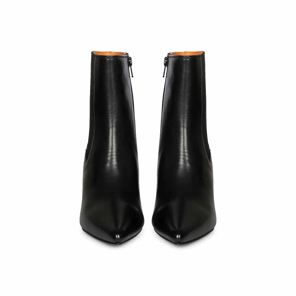 Saint G Solid Black Leather Zipper Ankle Boots