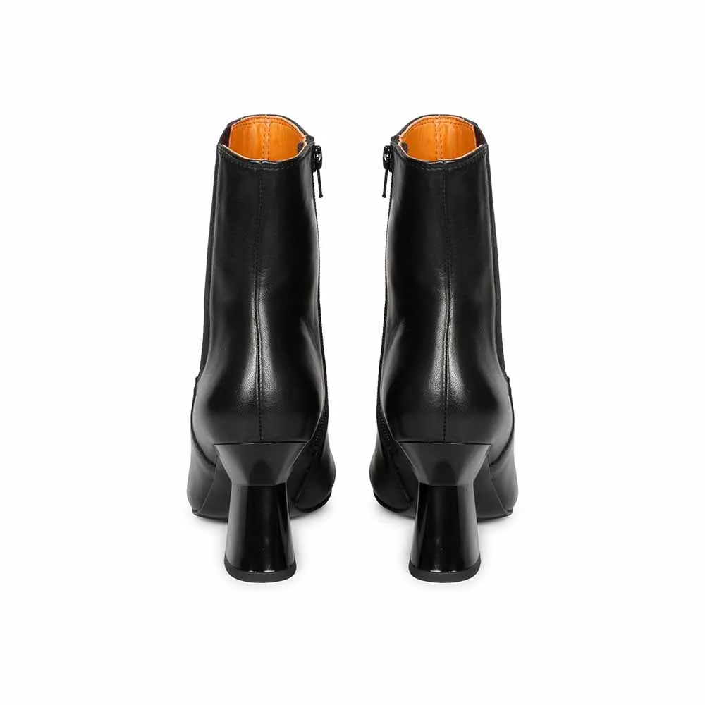 Saint G Solid Black Leather Zipper Ankle Boots