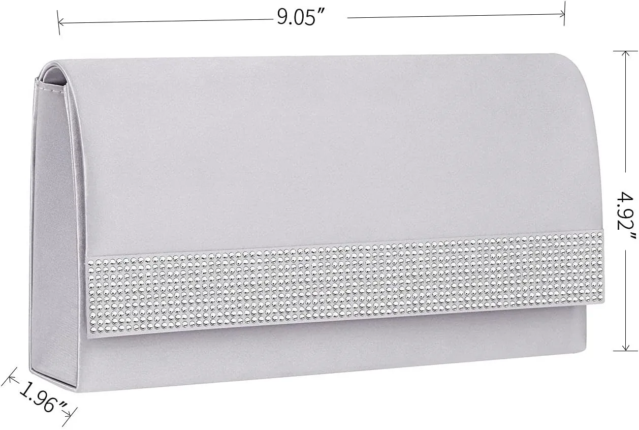 Satin Rhinestones Evening Bags Party Bridal Clutch Purse For Women Prom Clutch
