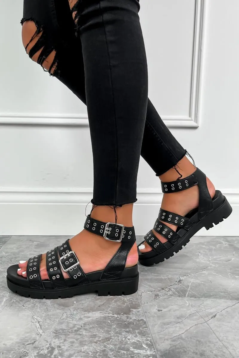 SAY SO Chunky Platform Eyelet Sandals - Black