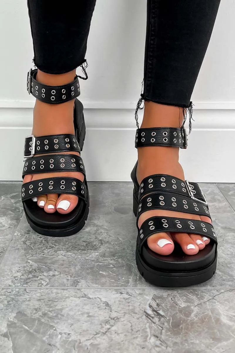 SAY SO Chunky Platform Eyelet Sandals - Black