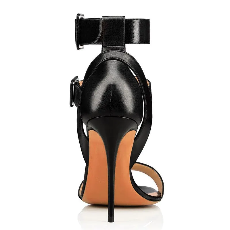 Seductive Metallic Buckle High Heel Sandals