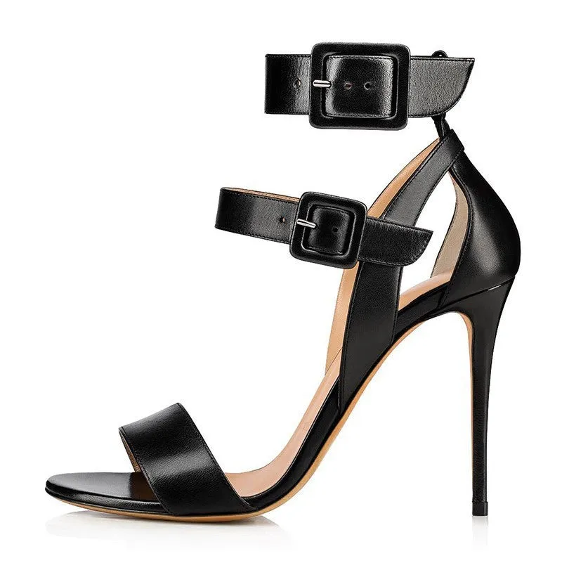 Seductive Metallic Buckle High Heel Sandals
