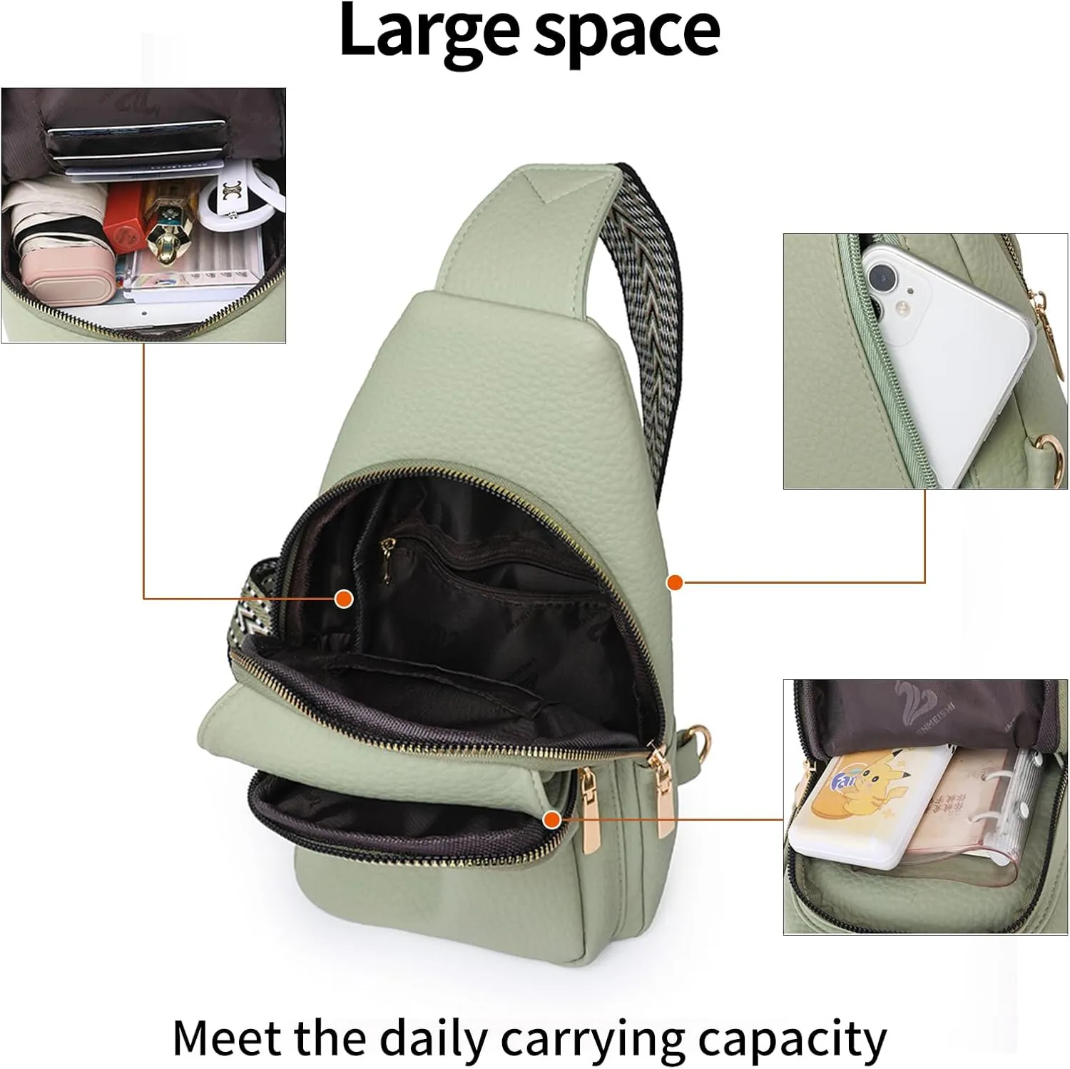 SENDEFN Sling Bag Crossbody Bags for Women Cross Body Purse Leather Fanny Pack Chest Bag for Travel