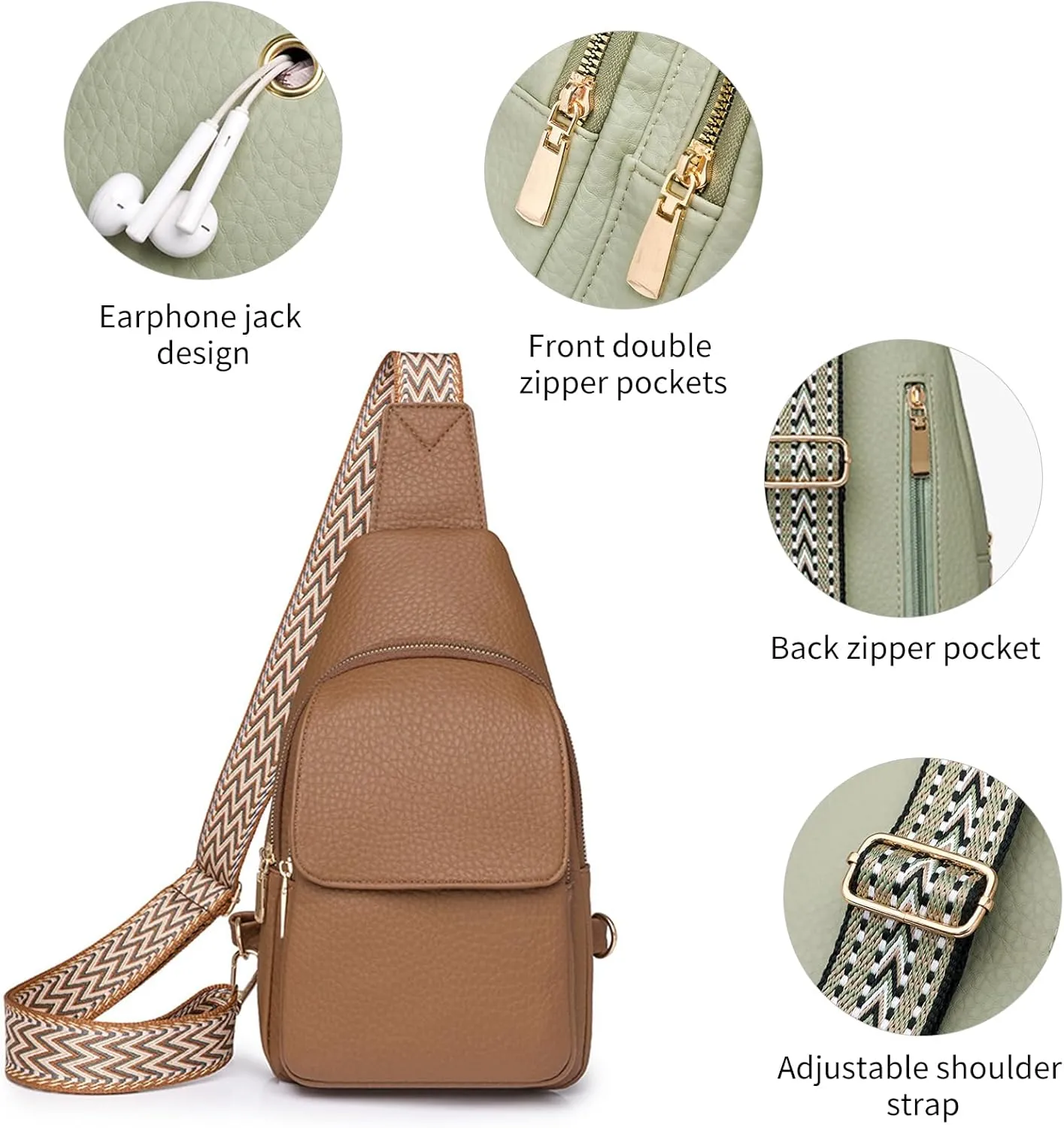 SENDEFN Sling Bag Crossbody Bags for Women Cross Body Purse Leather Fanny Pack Chest Bag for Travel