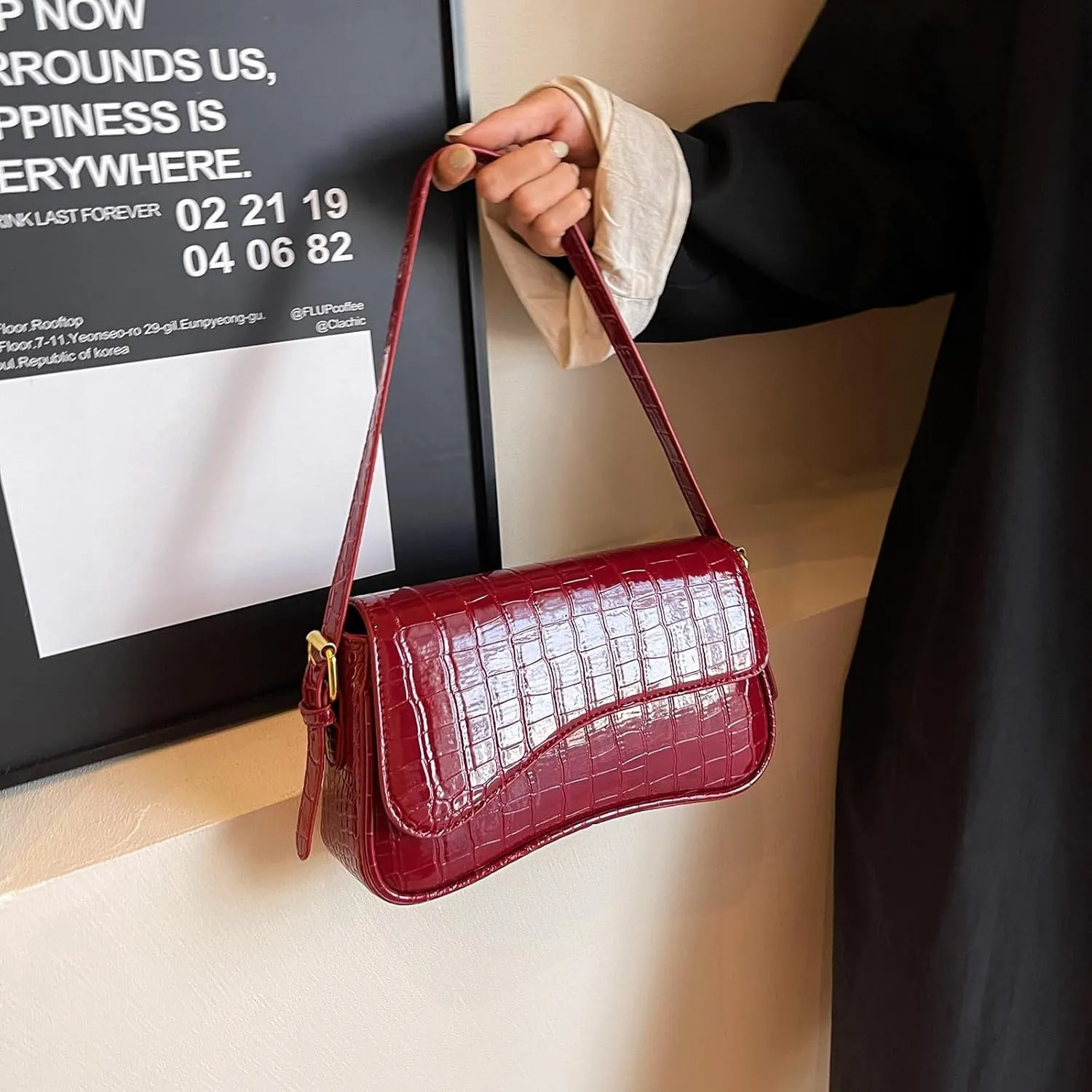Shoulder Bag for women Y2K Crossbody Vegan Leather Purse Straps Retro Clutch Hobo Hadbags with 2 Removable