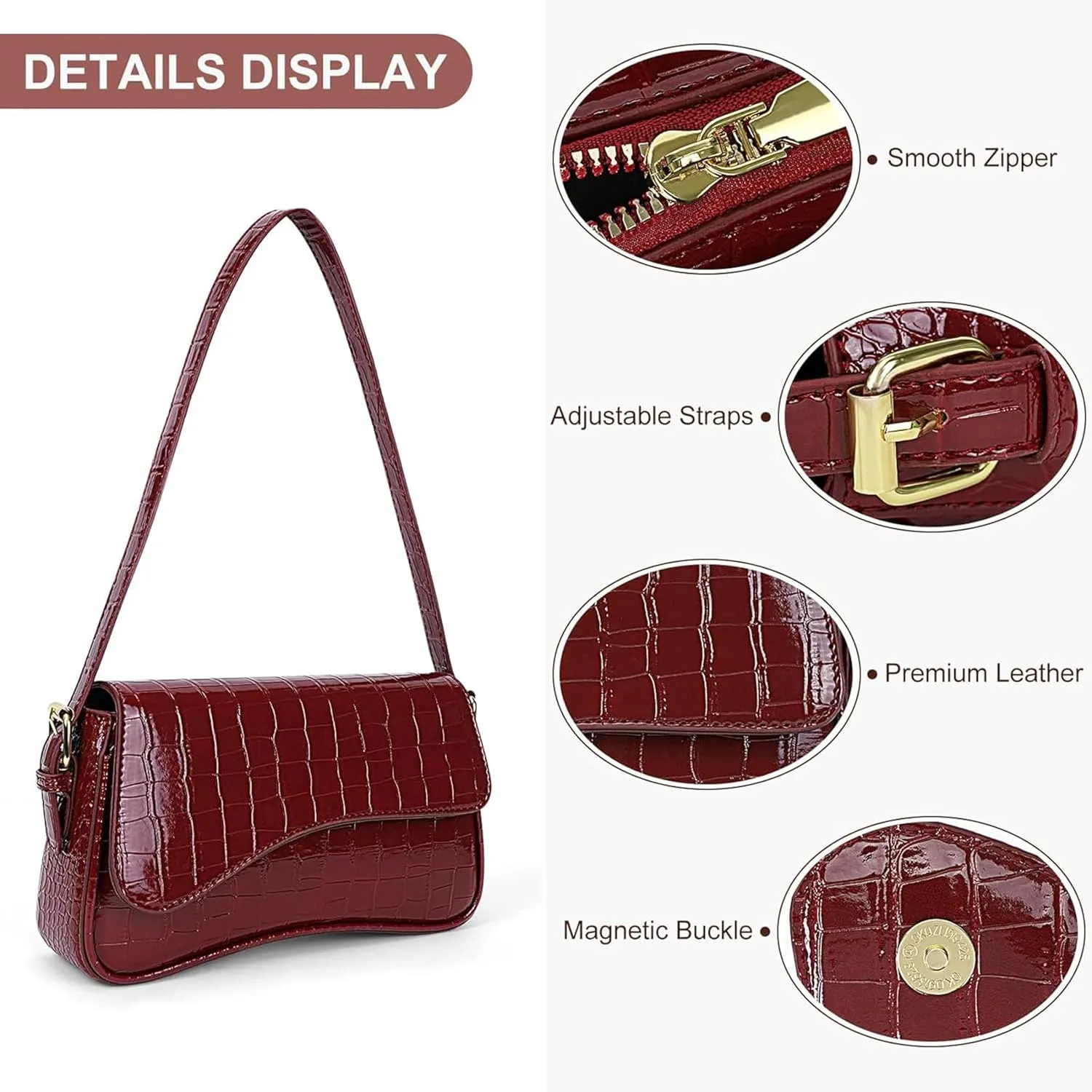 Shoulder Bag for women Y2K Crossbody Vegan Leather Purse Straps Retro Clutch Hobo Hadbags with 2 Removable