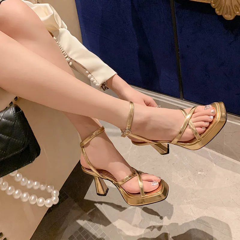 Silver Toe Strap French Style Sexy Stiletto Sandals