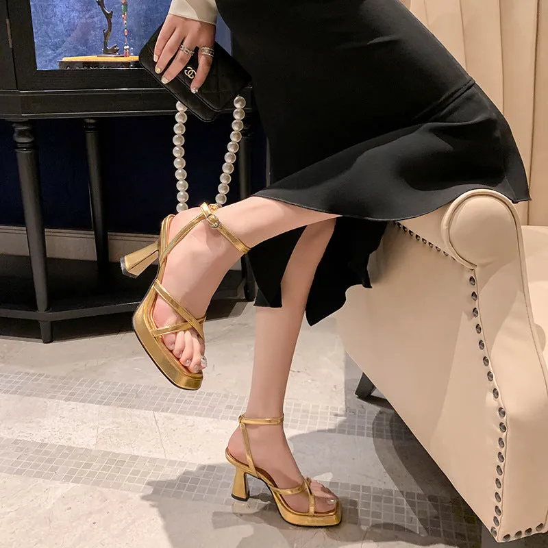 Silver Toe Strap French Style Sexy Stiletto Sandals
