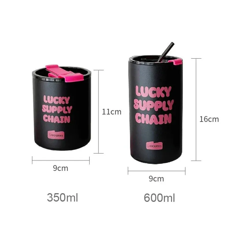 SINOTAO  -  350/600ml Cute Thermos Water Bottle Tumbler Korean Thermal Cup For Coffee Tea Beer Juice Sainless Steel Straw Insulated Cup Gift