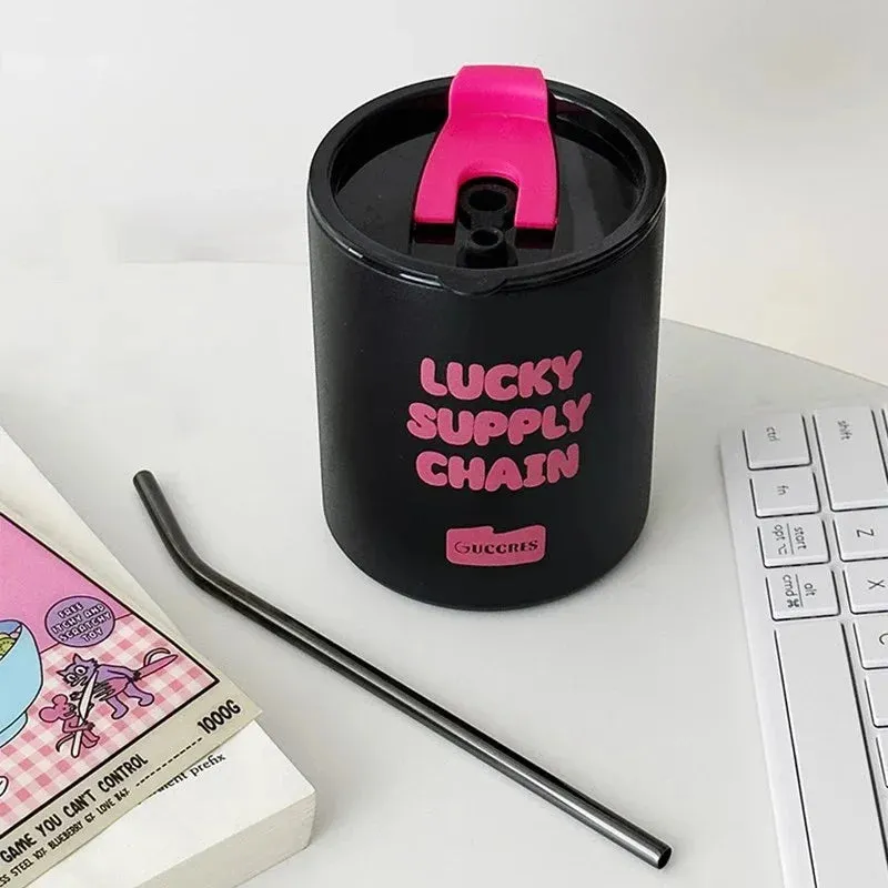 SINOTAO  -  350/600ml Cute Thermos Water Bottle Tumbler Korean Thermal Cup For Coffee Tea Beer Juice Sainless Steel Straw Insulated Cup Gift