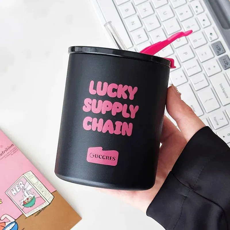 SINOTAO  -  350/600ml Cute Thermos Water Bottle Tumbler Korean Thermal Cup For Coffee Tea Beer Juice Sainless Steel Straw Insulated Cup Gift