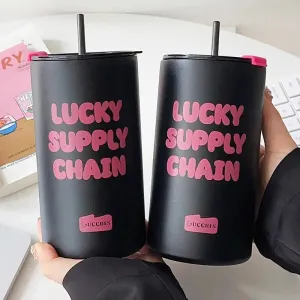 SINOTAO  -  350/600ml Cute Thermos Water Bottle Tumbler Korean Thermal Cup For Coffee Tea Beer Juice Sainless Steel Straw Insulated Cup Gift