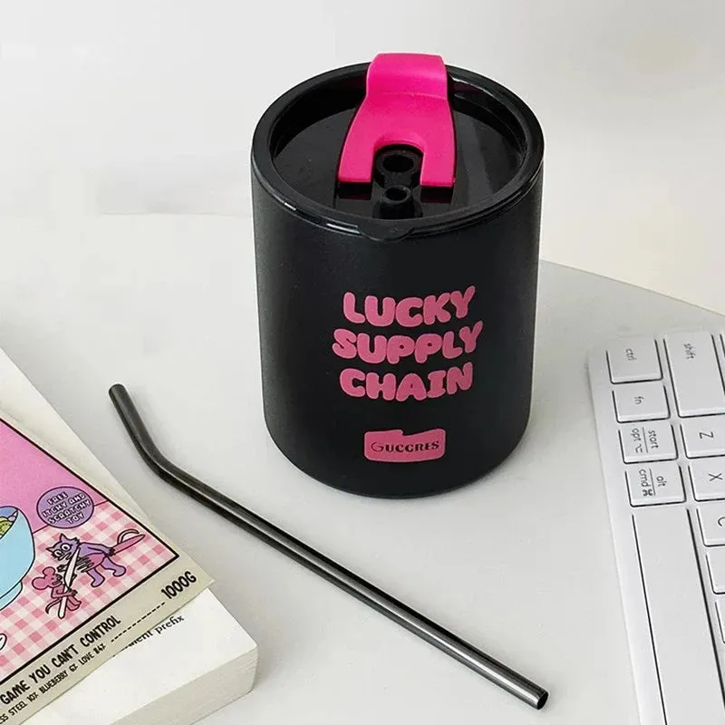 SINOTAO  -  350/600ml Cute Thermos Water Bottle Tumbler Korean Thermal Cup For Coffee Tea Beer Juice Sainless Steel Straw Insulated Cup Gift