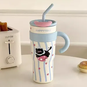 SINOTAO  -  700/1200ml Kawaii Thermal Tumbler Large Capacity Thermos Mug For Coffee Water Tea Stainless Steel Thermos Bottle With Handle