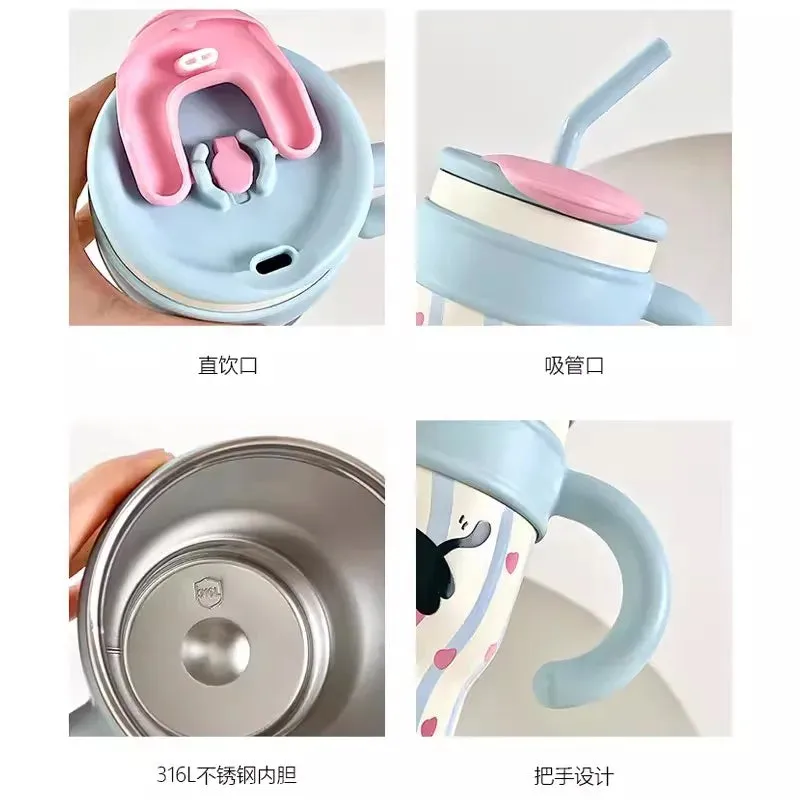 SINOTAO  -  700/1200ml Kawaii Thermal Tumbler Large Capacity Thermos Mug For Coffee Water Tea Stainless Steel Thermos Bottle With Handle