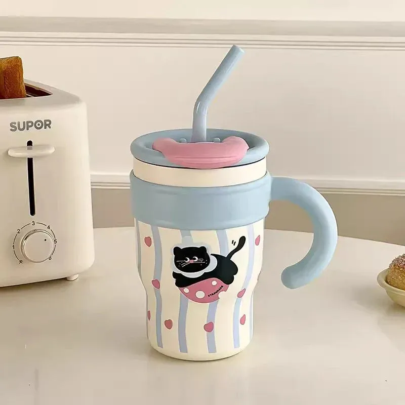 SINOTAO  -  700/1200ml Kawaii Thermal Tumbler Large Capacity Thermos Mug For Coffee Water Tea Stainless Steel Thermos Bottle With Handle