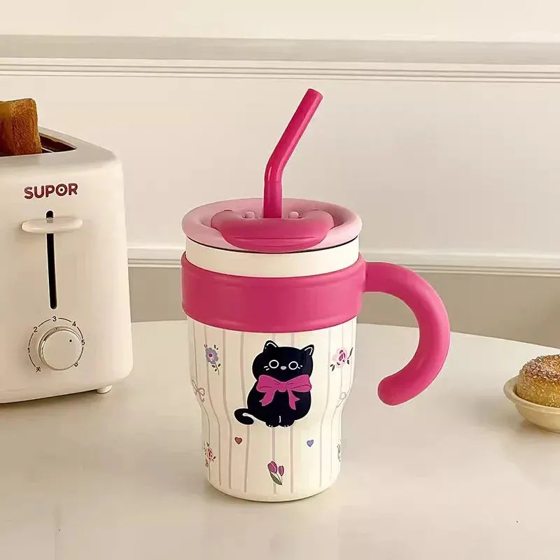 SINOTAO  -  700/1200ml Kawaii Thermal Tumbler Large Capacity Thermos Mug For Coffee Water Tea Stainless Steel Thermos Bottle With Handle