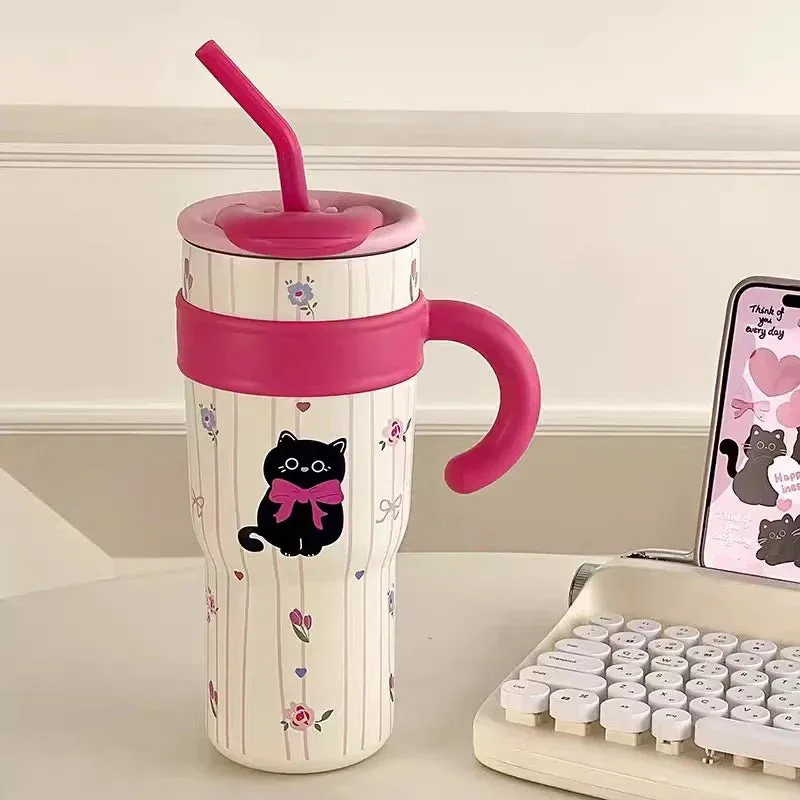 SINOTAO  -  700/1200ml Kawaii Thermal Tumbler Large Capacity Thermos Mug For Coffee Water Tea Stainless Steel Thermos Bottle With Handle