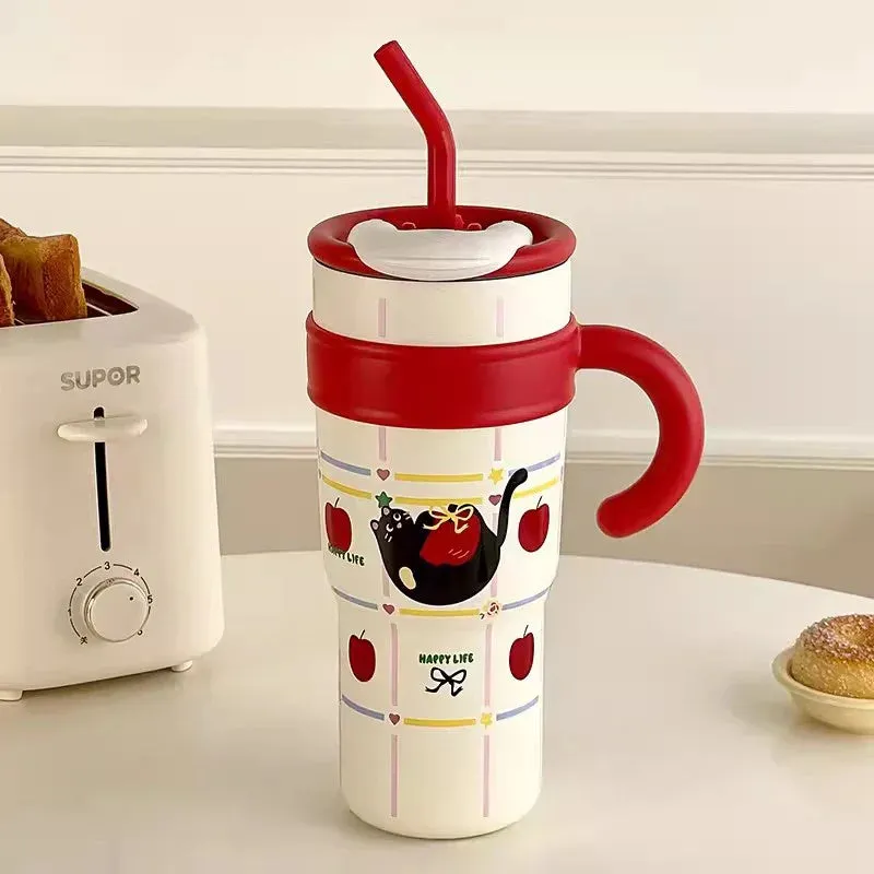 SINOTAO  -  700/1200ml Kawaii Thermal Tumbler Large Capacity Thermos Mug For Coffee Water Tea Stainless Steel Thermos Bottle With Handle