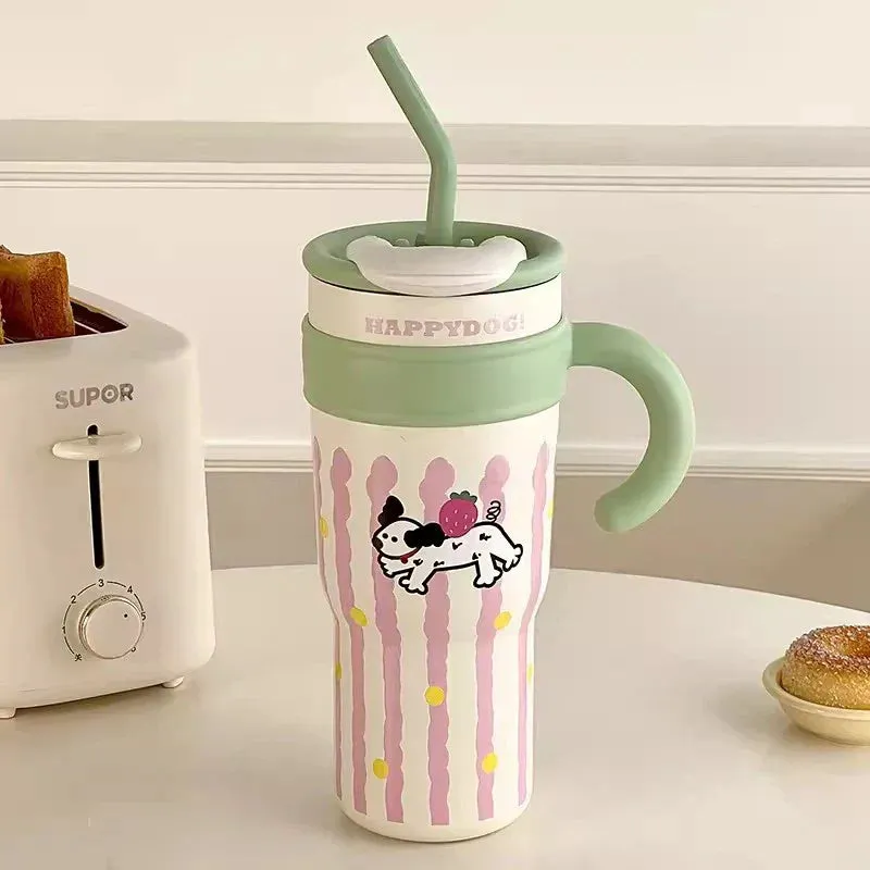 SINOTAO  -  700/1200ml Kawaii Thermal Tumbler Large Capacity Thermos Mug For Coffee Water Tea Stainless Steel Thermos Bottle With Handle
