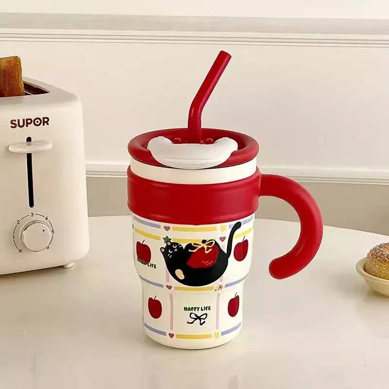 SINOTAO  -  700/1200ml Kawaii Thermal Tumbler Large Capacity Thermos Mug For Coffee Water Tea Stainless Steel Thermos Bottle With Handle