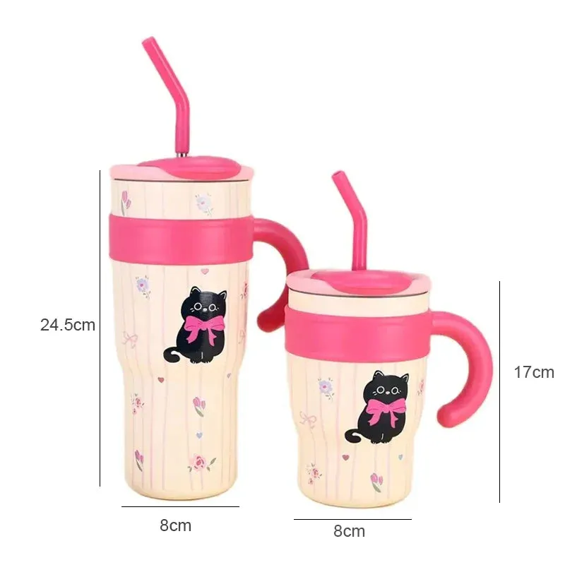 SINOTAO  -  700/1200ml Kawaii Thermal Tumbler Large Capacity Thermos Mug For Coffee Water Tea Stainless Steel Thermos Bottle With Handle