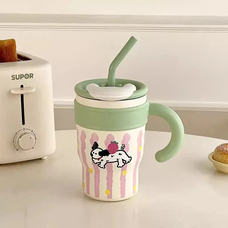 SINOTAO  -  700/1200ml Kawaii Thermal Tumbler Large Capacity Thermos Mug For Coffee Water Tea Stainless Steel Thermos Bottle With Handle
