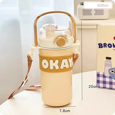 SINOTAO   -  Kawaii Thermal Water Bottle With Straw Sticker Stainless Steel Thermos Keep Cold Hot Coffee Bubble Tea Cute Bottle For Kid Girl