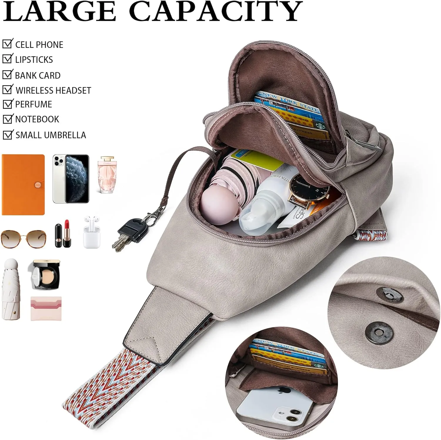 Sling Bag Crossbody Bags for Women Cross Body Fanny Packs Chest Sling Purses for Travel Shopping Leisure Sport