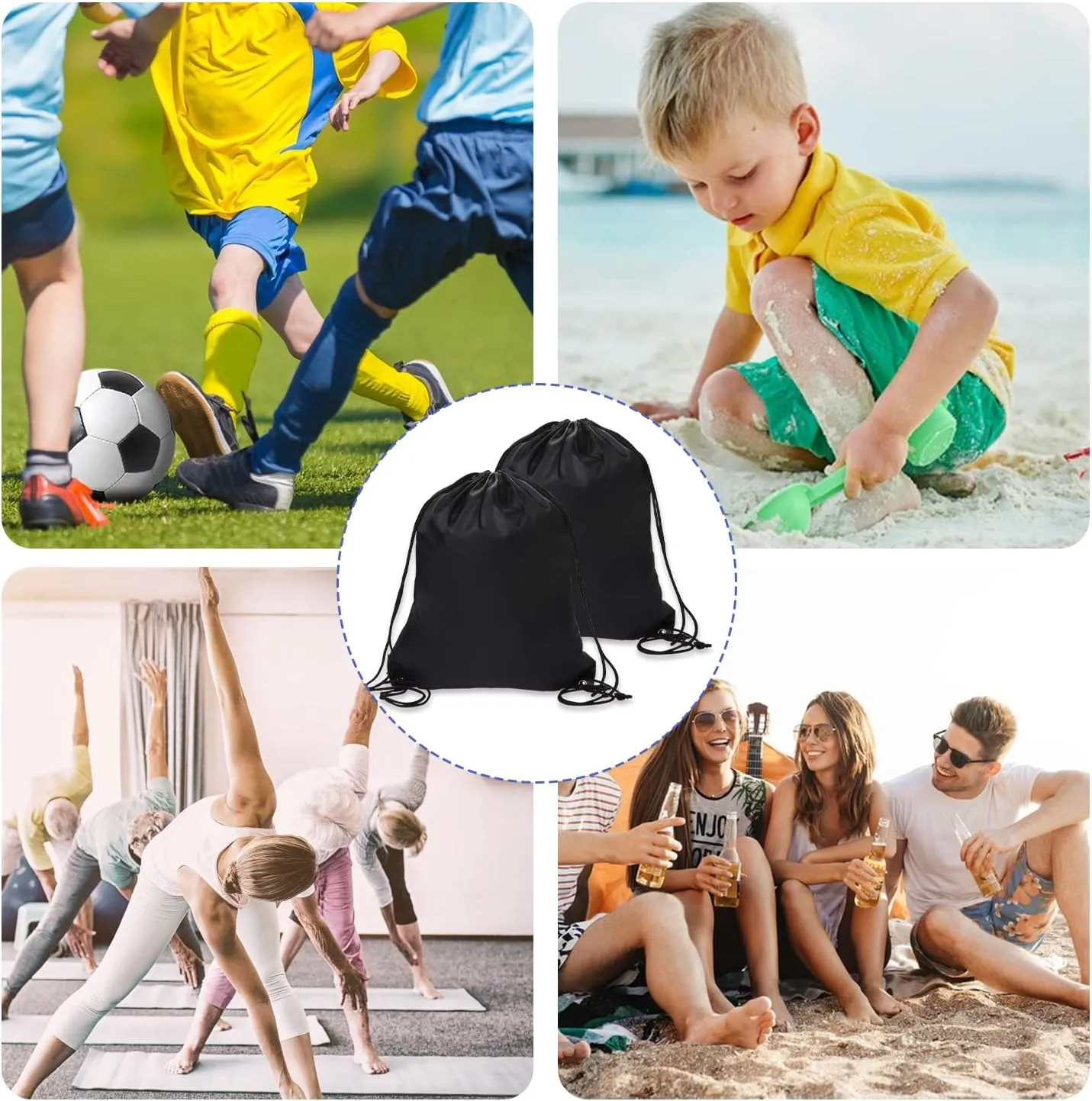 Sliverdew 2 Pcs Black Drawstring Backpack Bags Sports Cinch Sack String Bags Drawstring Gym Bag Draw String Backpack Bulk Swimming String Bags