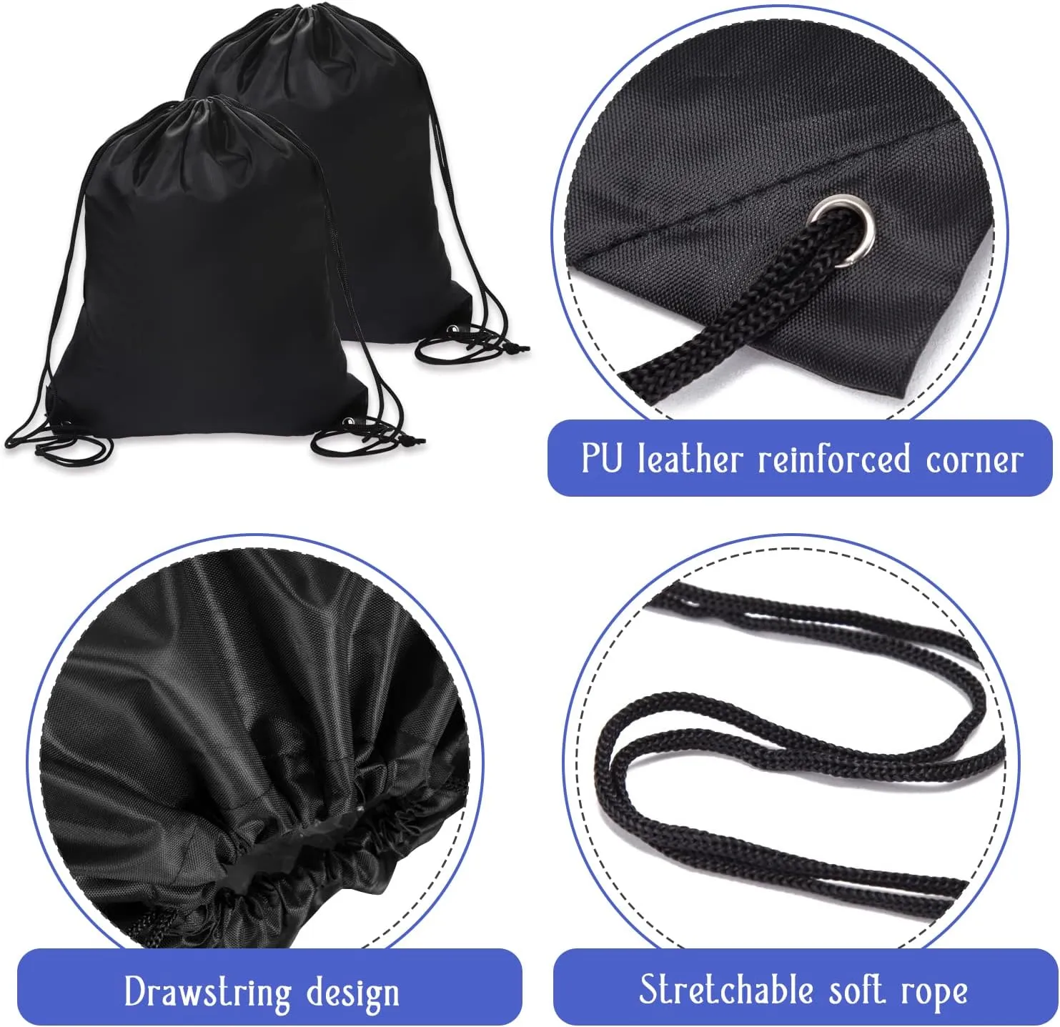 Sliverdew 2 Pcs Black Drawstring Backpack Bags Sports Cinch Sack String Bags Drawstring Gym Bag Draw String Backpack Bulk Swimming String Bags