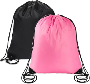 Sliverdew 2 Pcs Black Drawstring Backpacks - Pink & Black Sports Gym Bags for Women & Men