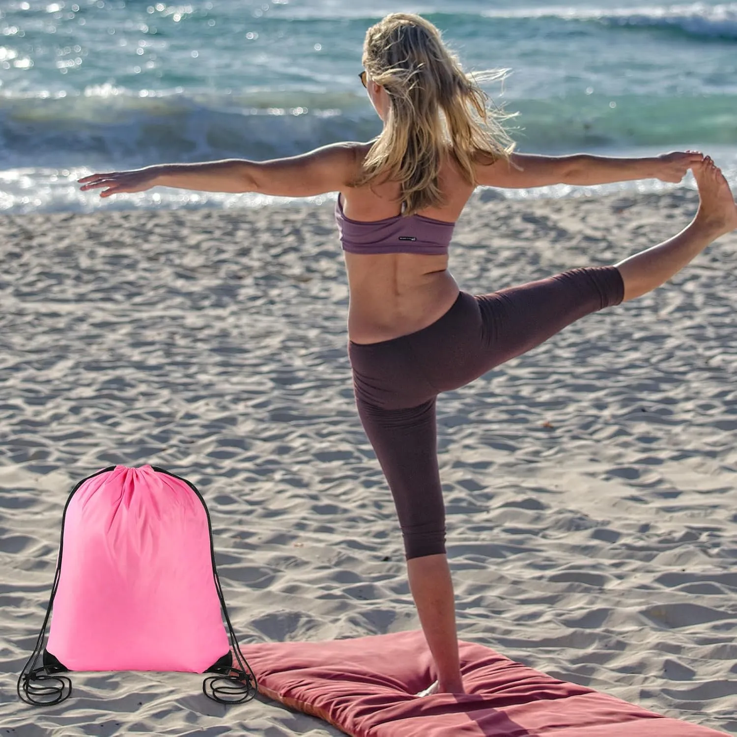 Sliverdew 2 Pcs Black Drawstring Backpacks - Pink & Black Sports Gym Bags for Women & Men