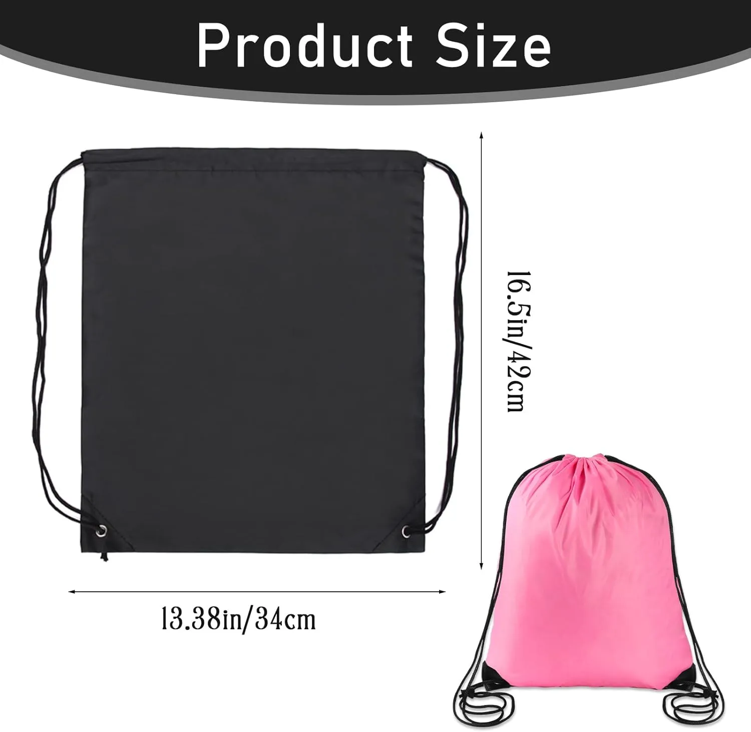 Sliverdew 2 Pcs Black Drawstring Backpacks - Pink & Black Sports Gym Bags for Women & Men