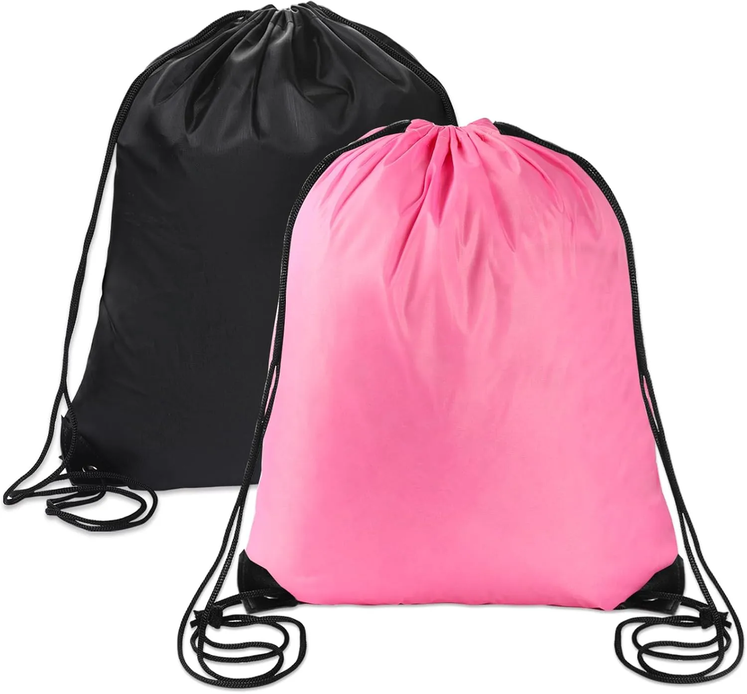 Sliverdew 2 Pcs Black Drawstring Backpacks - Pink & Black Sports Gym Bags for Women & Men