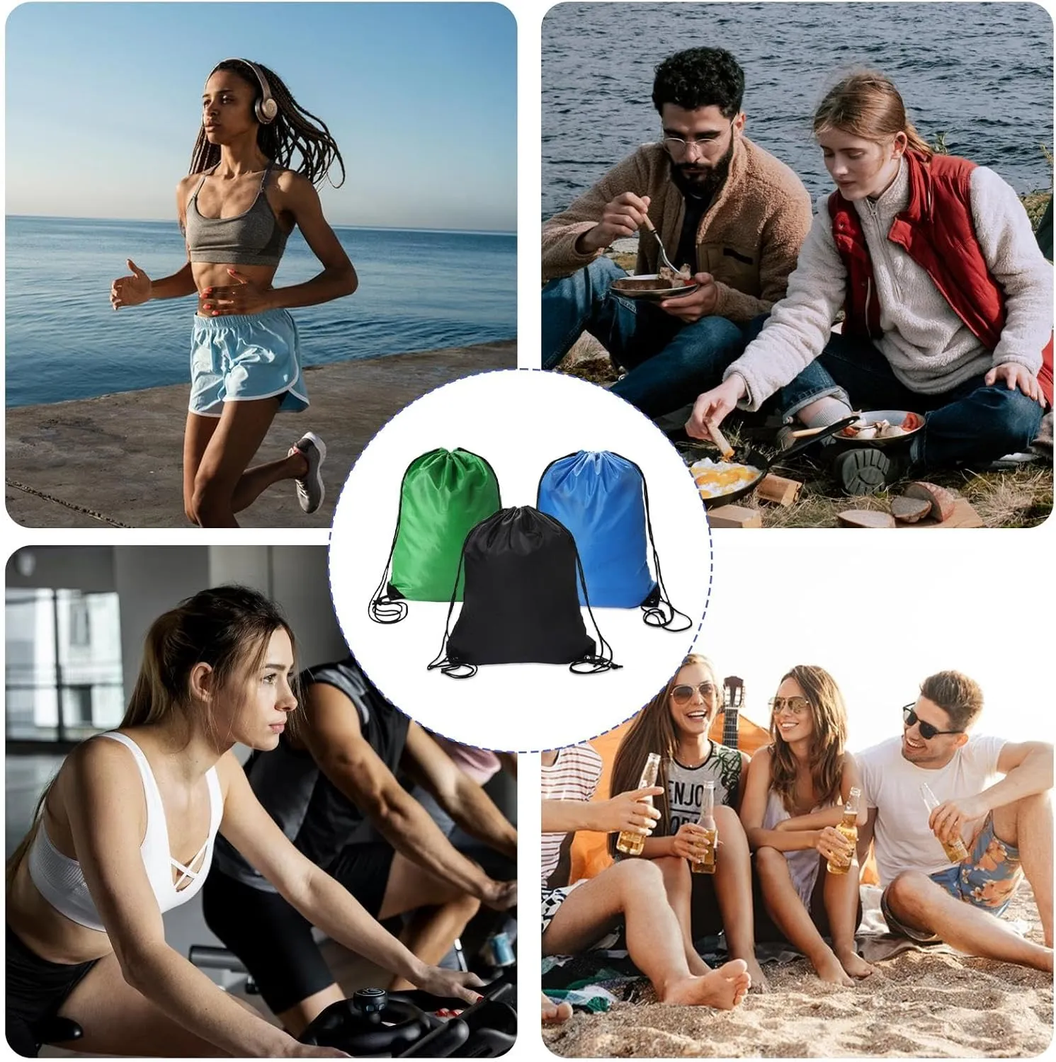 Sliverdew 2 Pcs Blue Drawstring Backpack Bags Sports Cinch Sack String Bags Drawstring Gym Bag Draw String Backpack Bulk Swimming String PE Bags