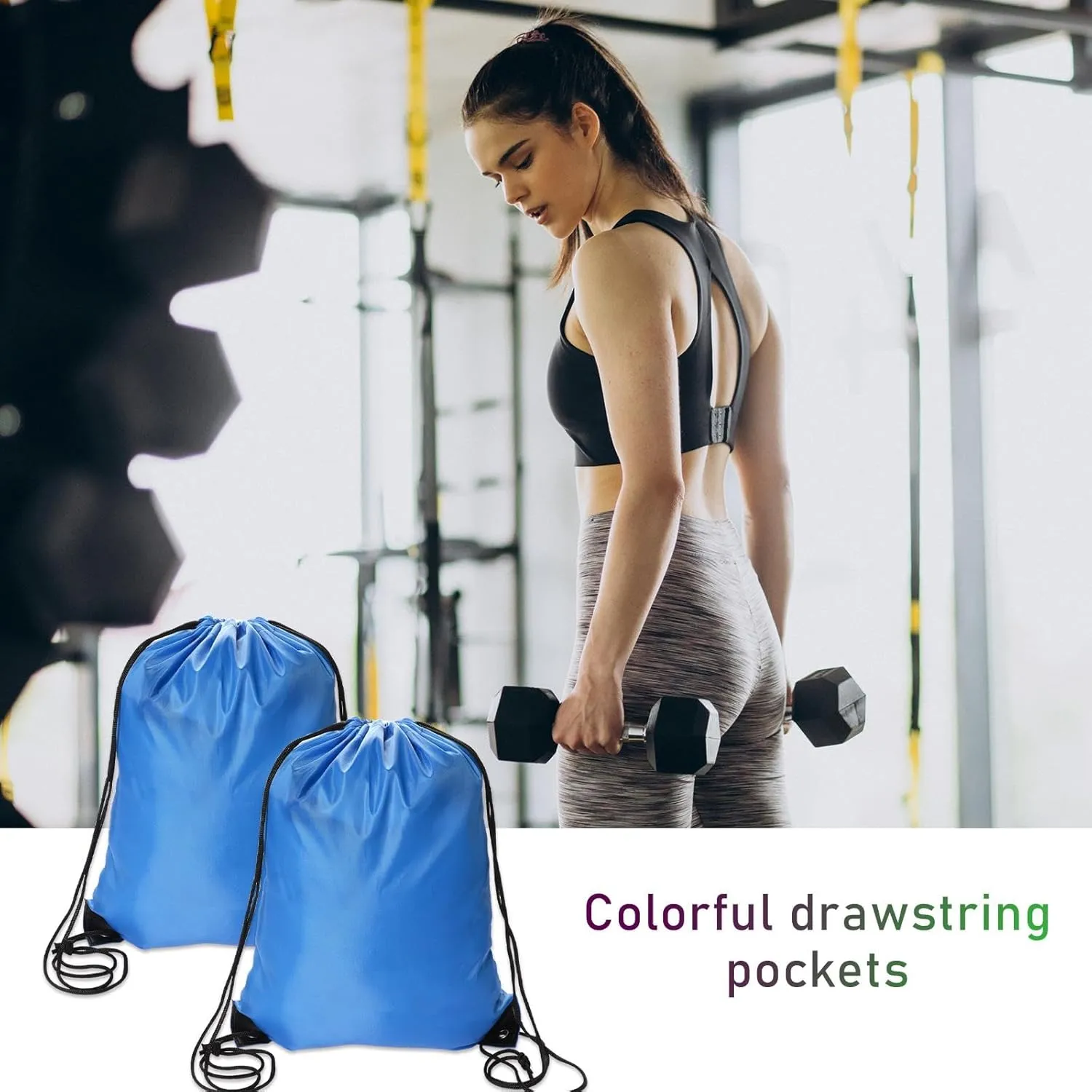 Sliverdew 2 Pcs Blue Drawstring Backpack Bags Sports Cinch Sack String Bags Drawstring Gym Bag Draw String Backpack Bulk Swimming String PE Bags